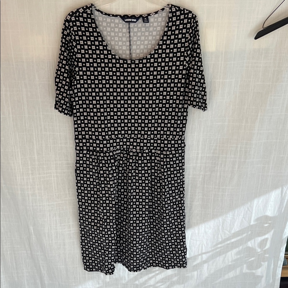 Lands' End Black and White Patterned Midi Dress